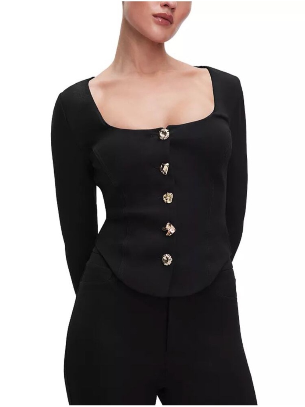 Good American Ponte Novelty Button Corset Top NEW